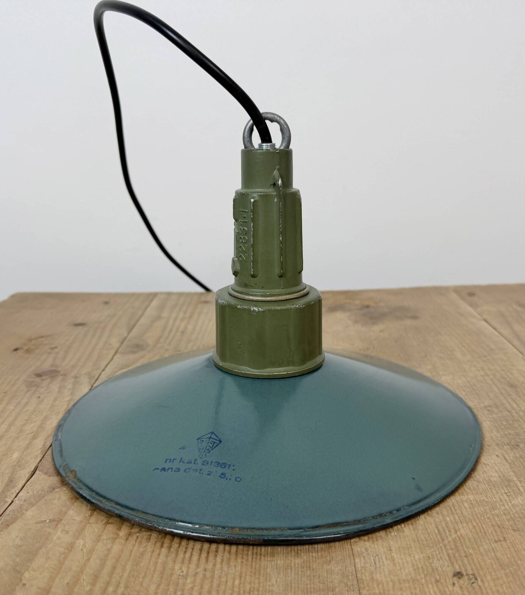 Industrial Petrol Enamel Military Pendant Lamp with Cast Aluminium Top
