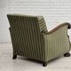 1950s, Danish relax armchair, green furniture velour, carved oak wood.