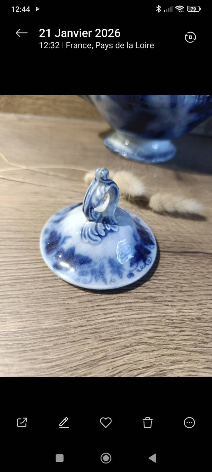Antique blue teapot model Bryonia late 19th century Sarreguemines