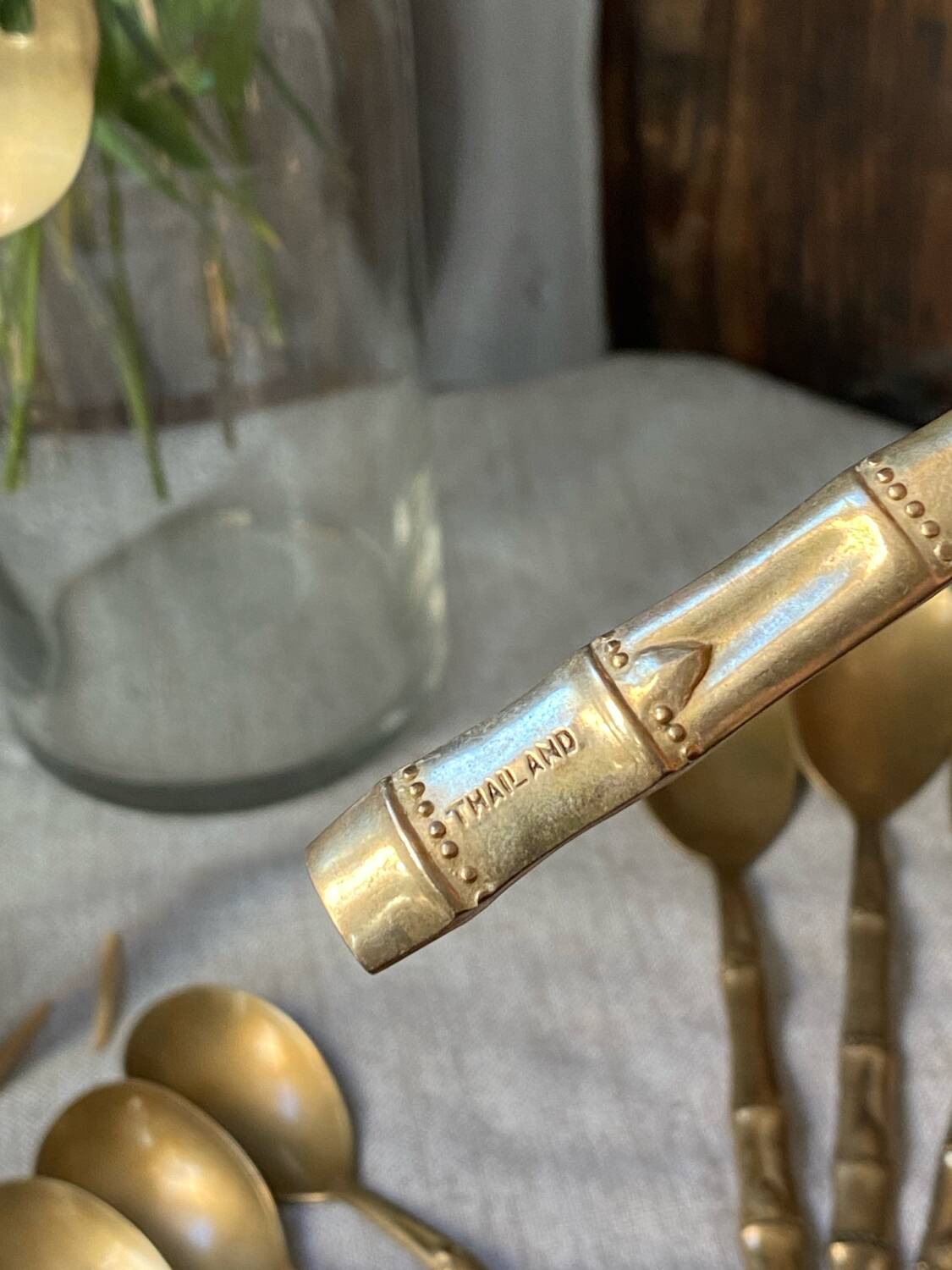 Nickel-plated bronze cutlery set, bamboo style