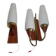2x Danish Design 50s 60s Wall Lamps, Teak & Brass Sconces