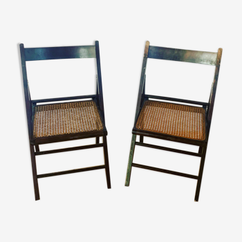 Paire de chaises vintage cannées et pliantes