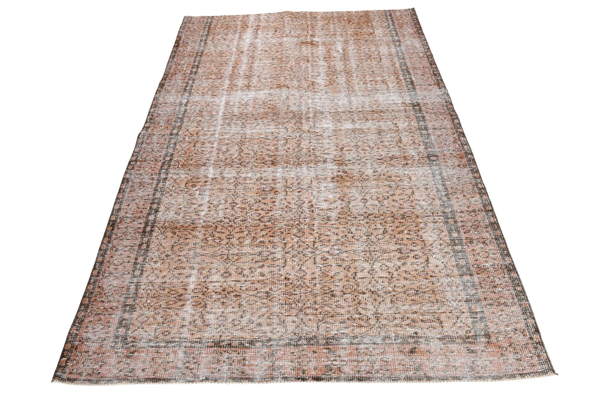 Terracotta & Rust Brown Floral Persian Rug, Turkish Vintage Antique Carpet