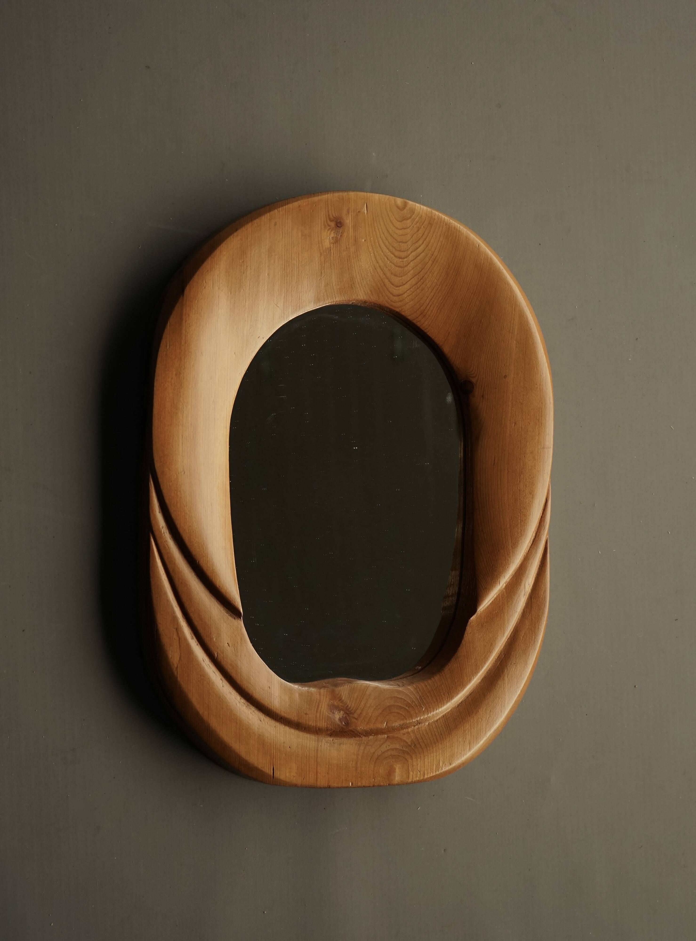 Mid-Century Anthroposophical Pine Wall Mirror, 1970s