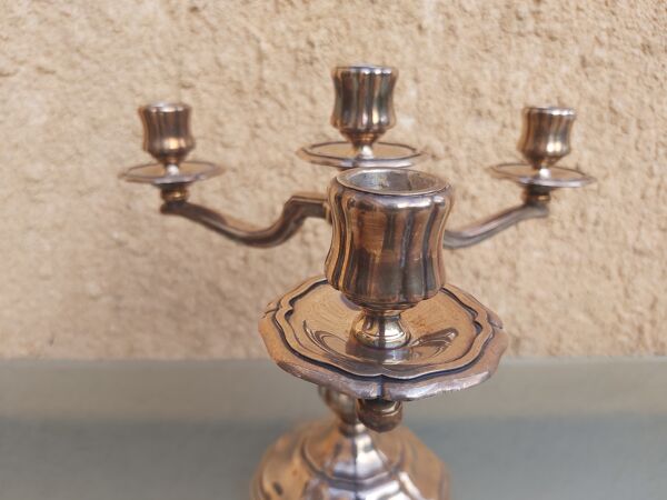 Chandelier 3 branches, métal argenté, Saint Médard