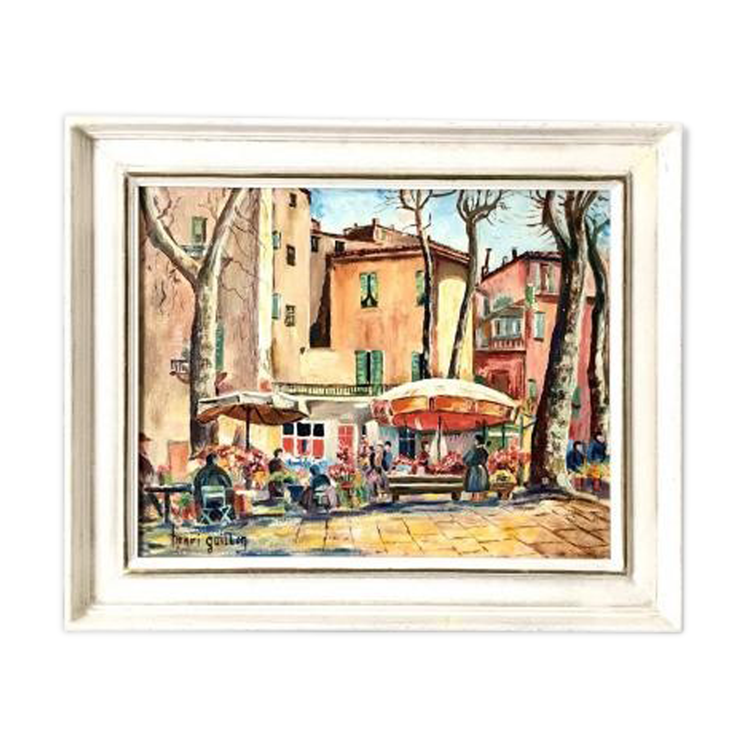 Tableau marché aux fleurs à Menton Henri Guillon