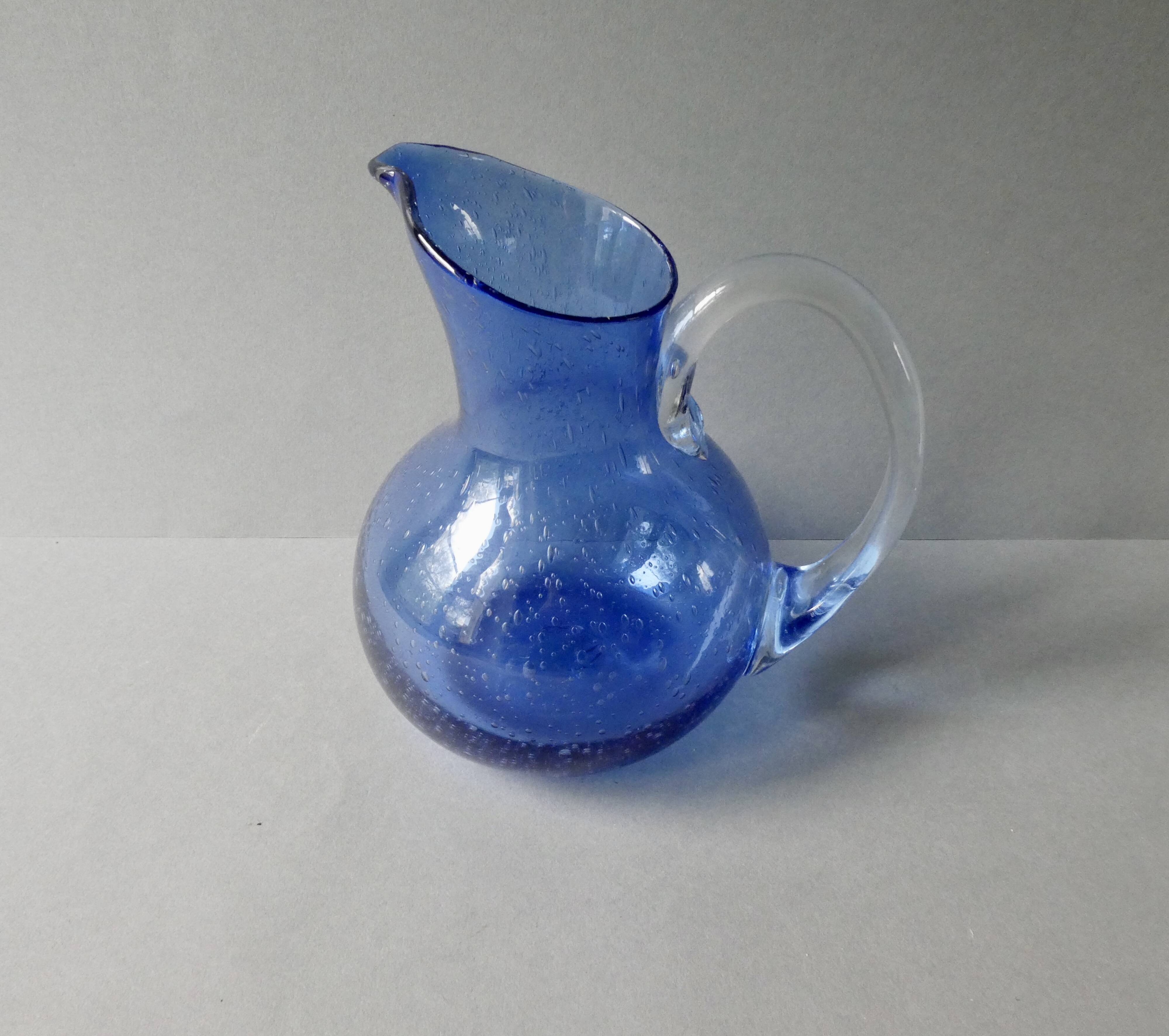 Blue bubble glass pitcher