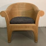 Pencil or split reed rattan arm or club chair, Vivai del Sud, 80s
