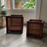 Caches-pots vintage en bois et cannage