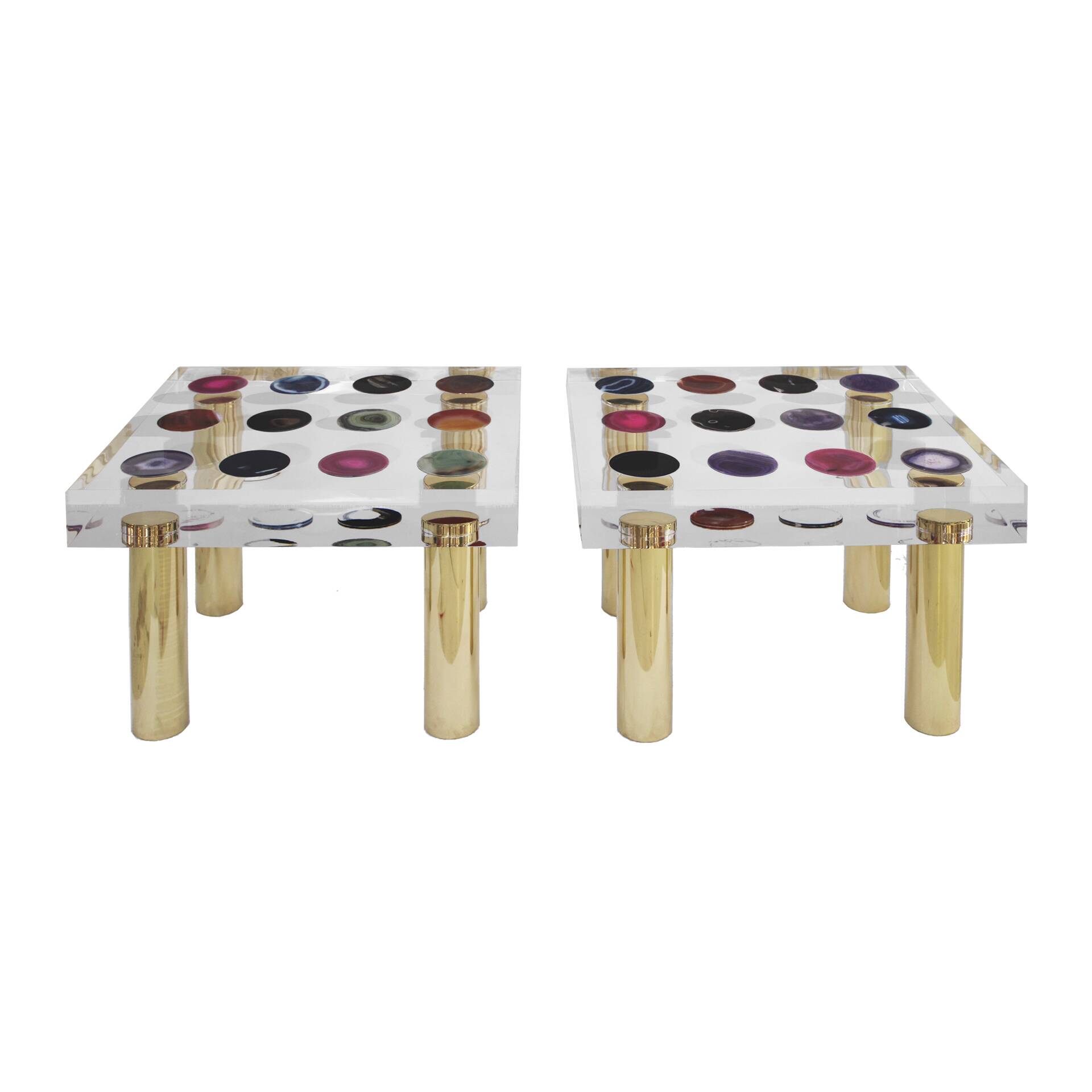 Superego Contemporary Modern Italian Plexiglass and Brass Side Table