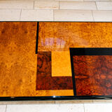 Coffee table, elm magnifying glass marquetry, bramble and black lacquer, 1980