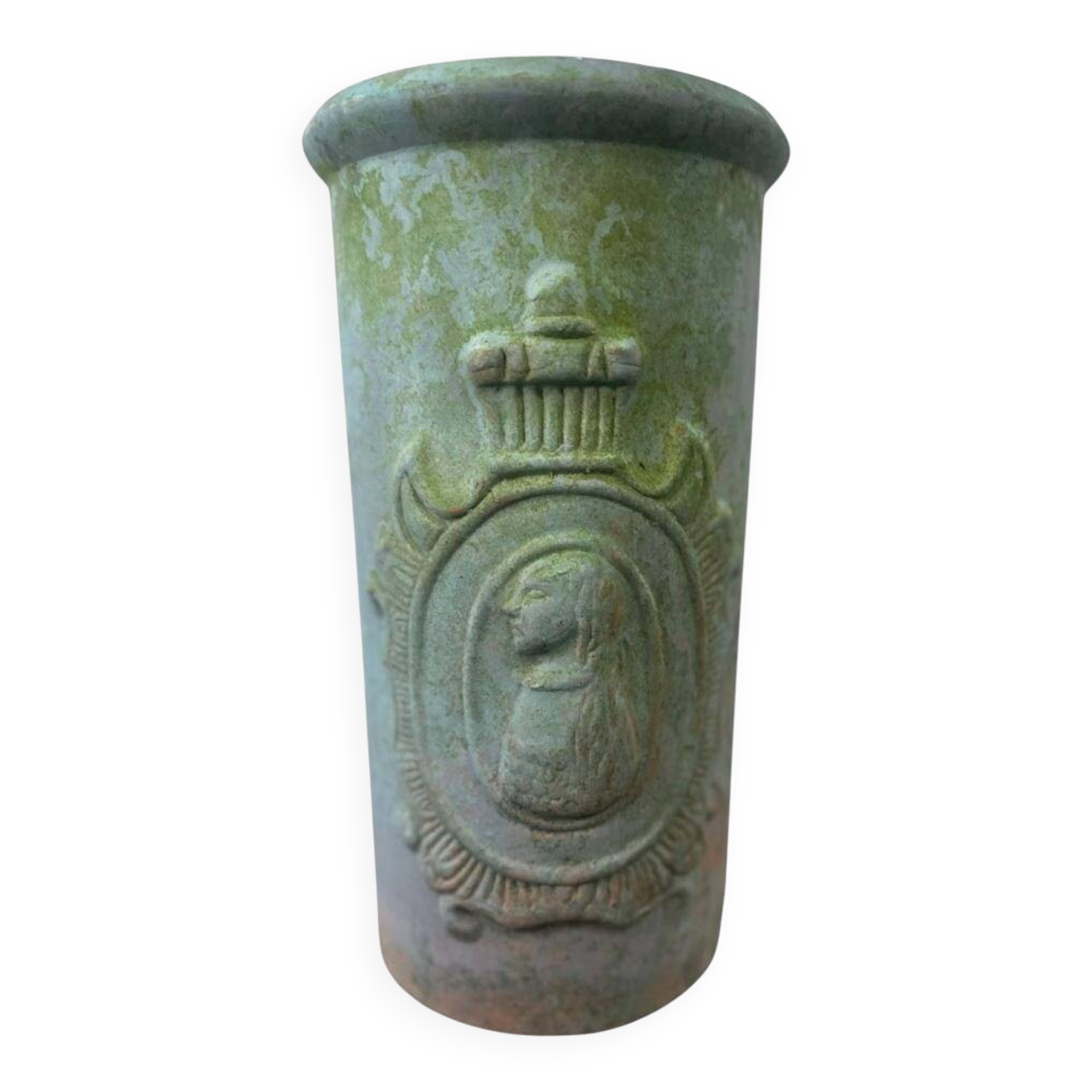 Vintage stone pot / vase with medallion