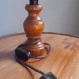 Table lamp foot turned wood, lampshade dome with collar and fringes, 50's years