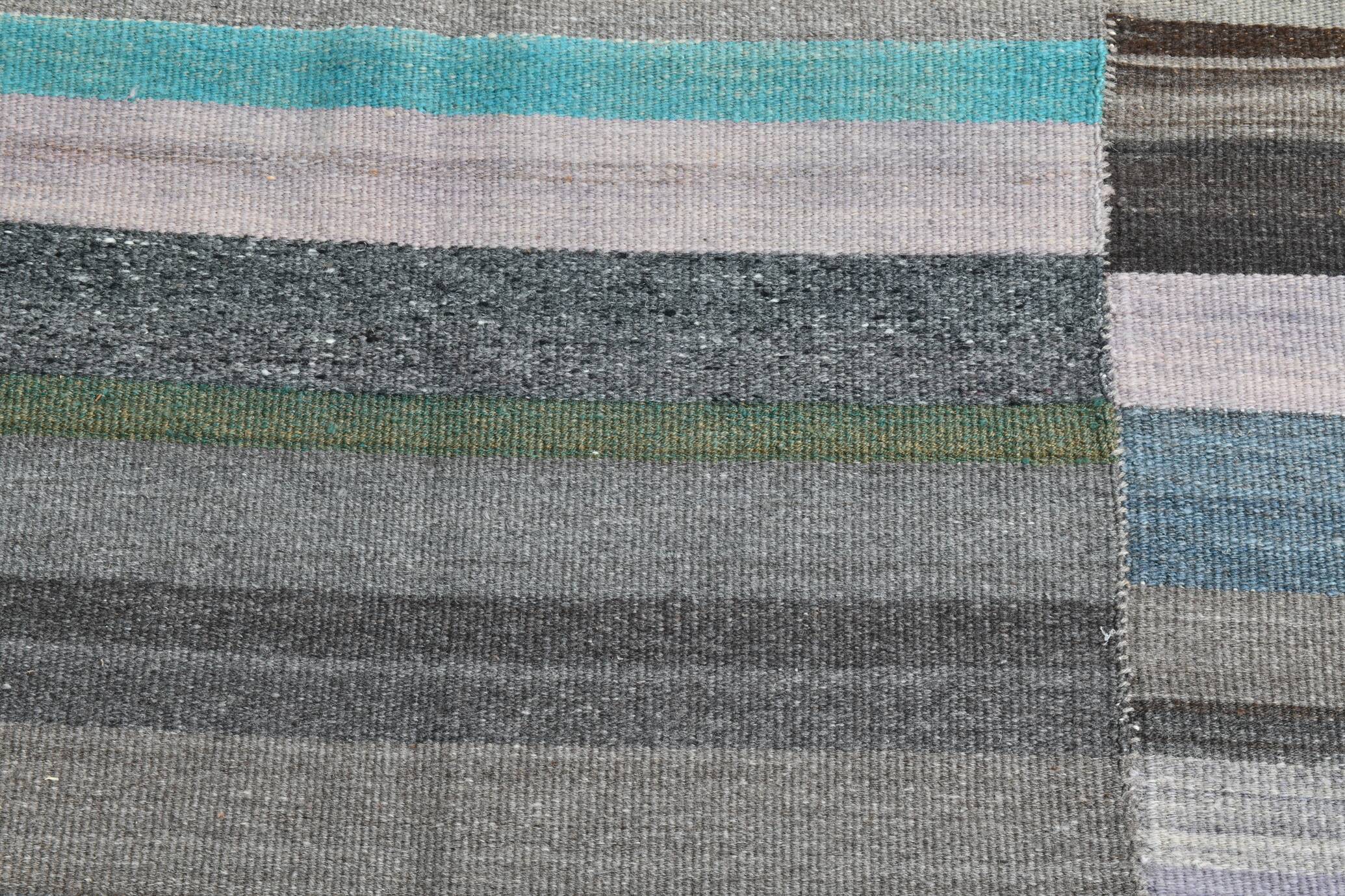 7x9 Gray & Teal Green Handmade Kilim Rug, 224x264Cm