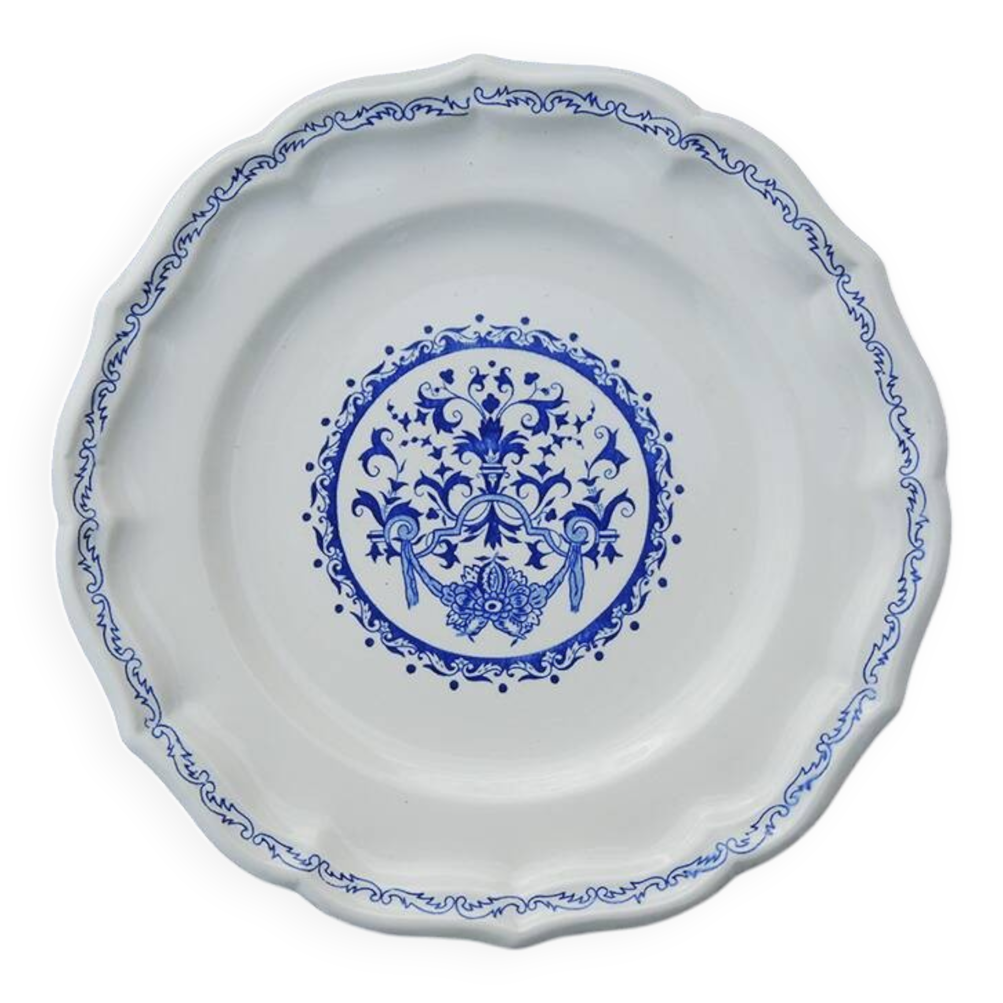 12 Antique Gien Earthenware Flat Plates - Rouen Decor