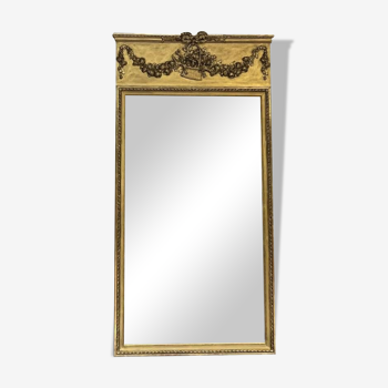 Trumeau de cheminee ancien 186cm/93cm, à fronton et perlé,  miroir ancien, glace biseautée