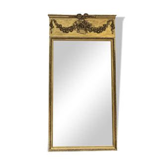 Trumeau de cheminee ancien 186cm/93cm, à fronton et perlé,  miroir ancien, glace biseautée