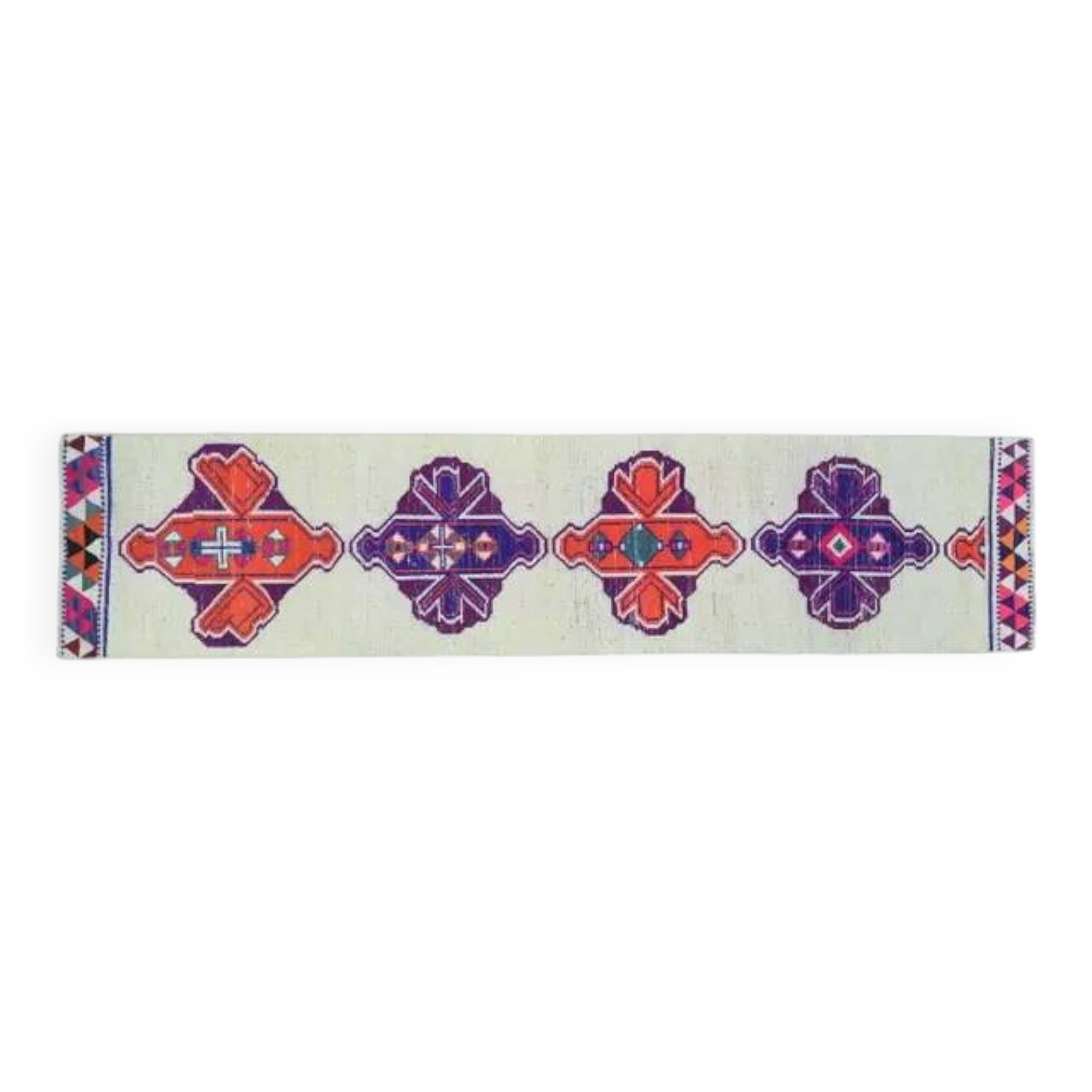 1970s Vintage Turkish Oushak Handmade Wool Cotton White Runner Rug 75x336