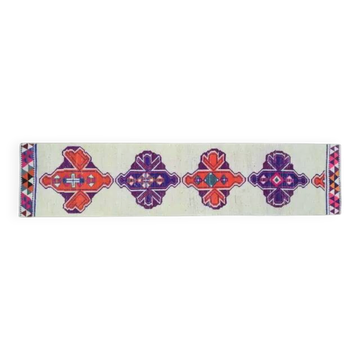 1970s Vintage Turkish Oushak Handmade Wool Cotton White Runner Rug 75x336