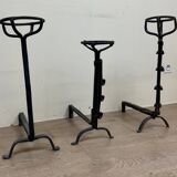 Three wrought iron Hâtiers or Landiers from the 17th-18th century