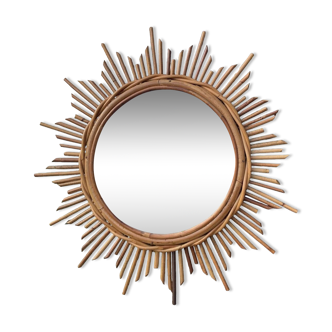 Vintage rattan sun mirror