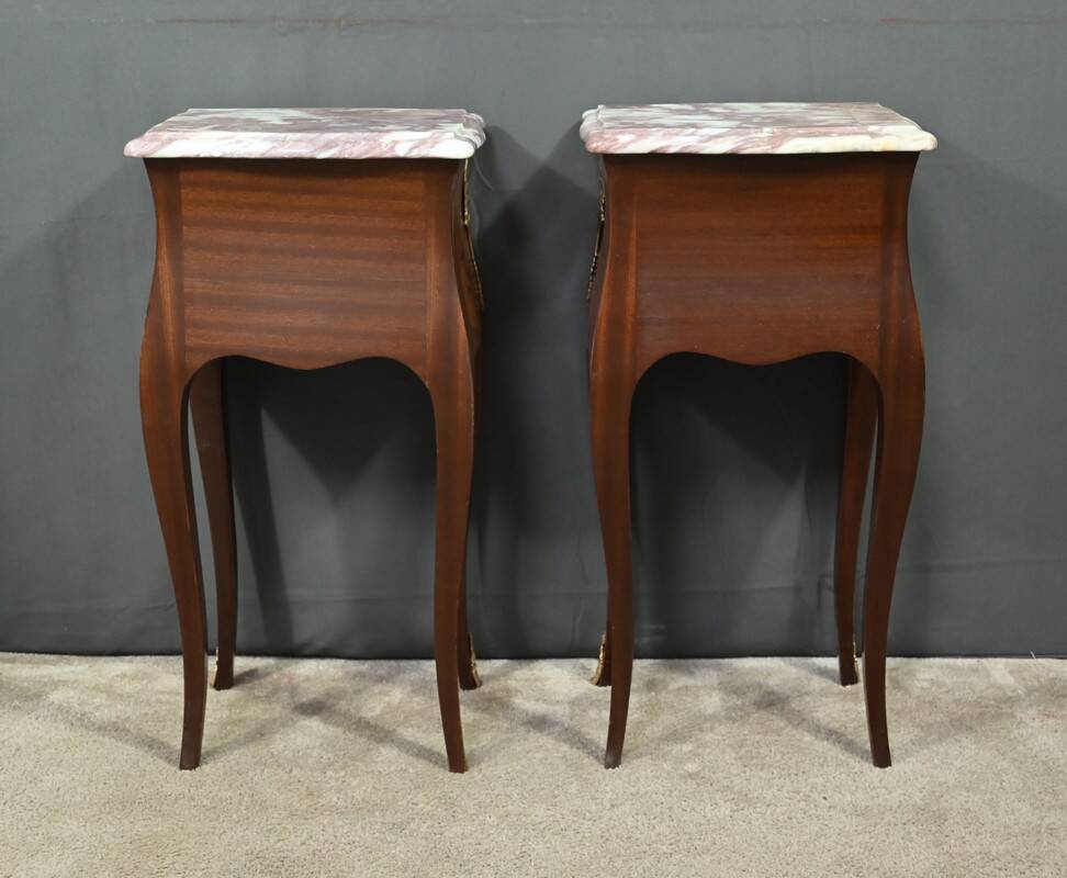 Pair of marquetry bedside tables, Louis XV style – 1960