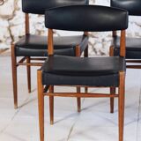 Set of 5 Scandinavian chairs in teak and faux leather, 1960.