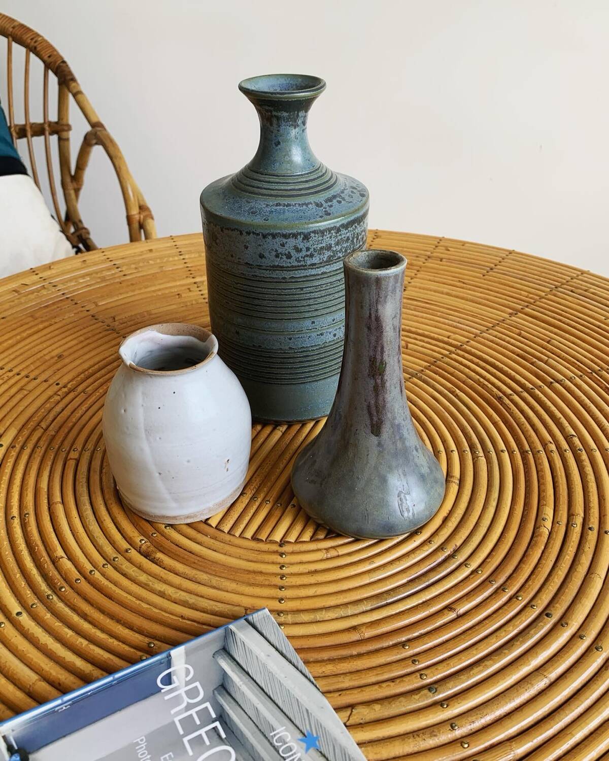 Large vintage rattan and bamboo coffee table
