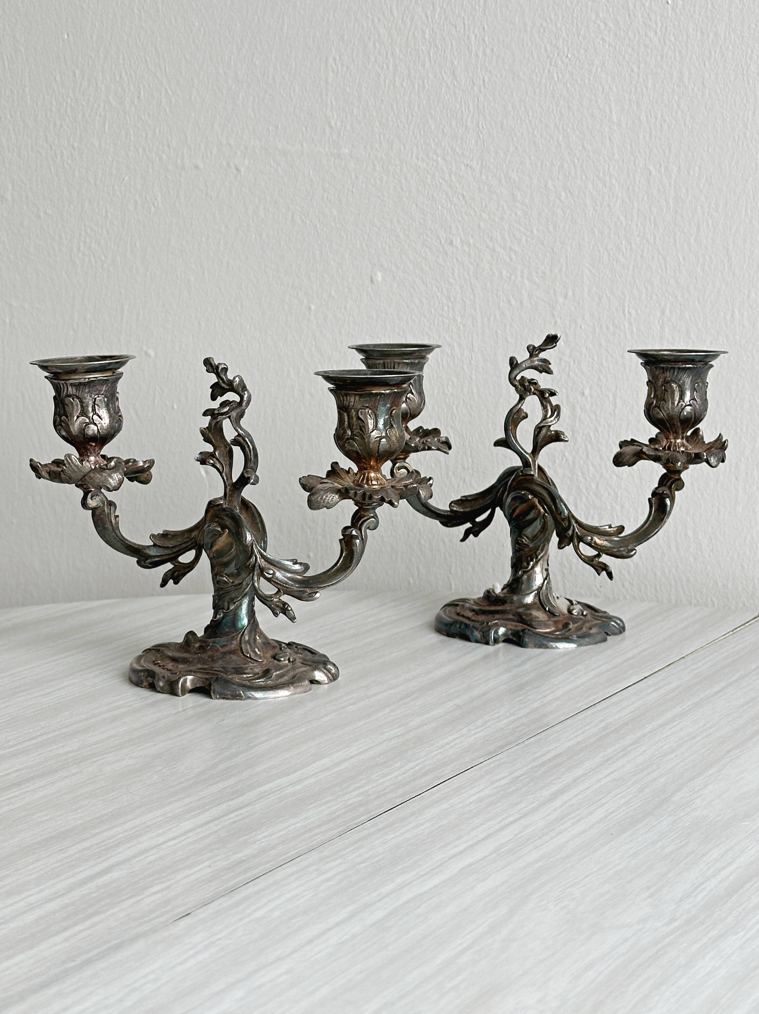 antique candlesticks set of 2 metal patina