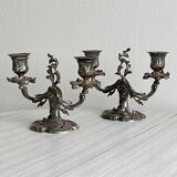 antique candlesticks set of 2 metal patina