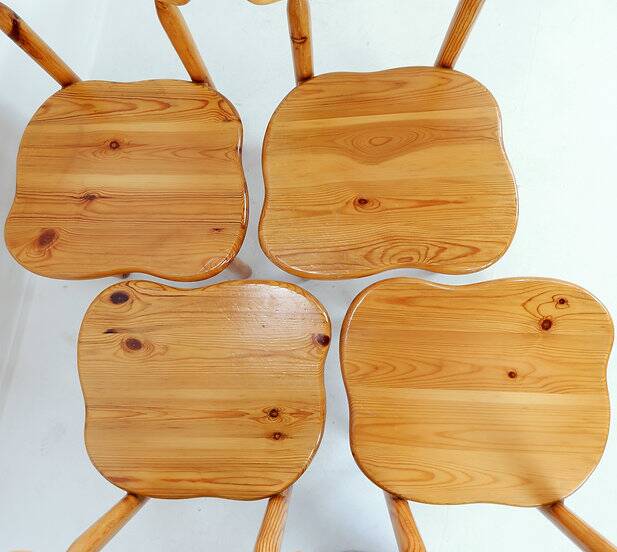 Rainer Daumiller style set of 4 brutalist pine chairs
