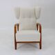 1960s Restored Wing Back Chair in Boucle Fabric , Czechoslovakia