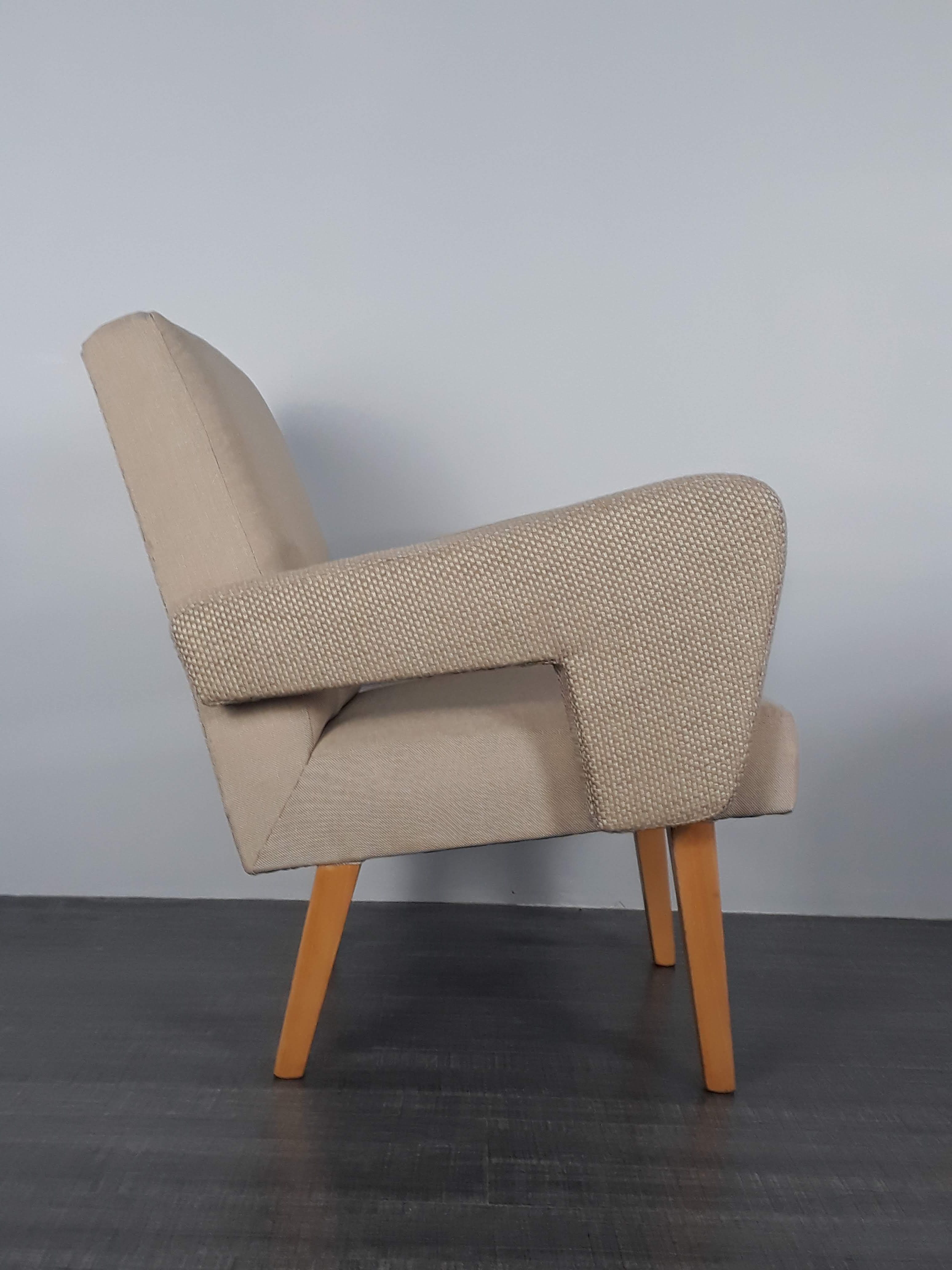 Pair of Jitona armchairs reupholstered Beige Fabric, Czech 1960s