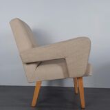 Pair of Jitona armchairs reupholstered Beige Fabric, Czech 1960s