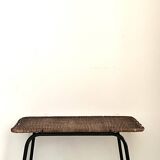 table basse selette vintage en métal noir et osier, 1950