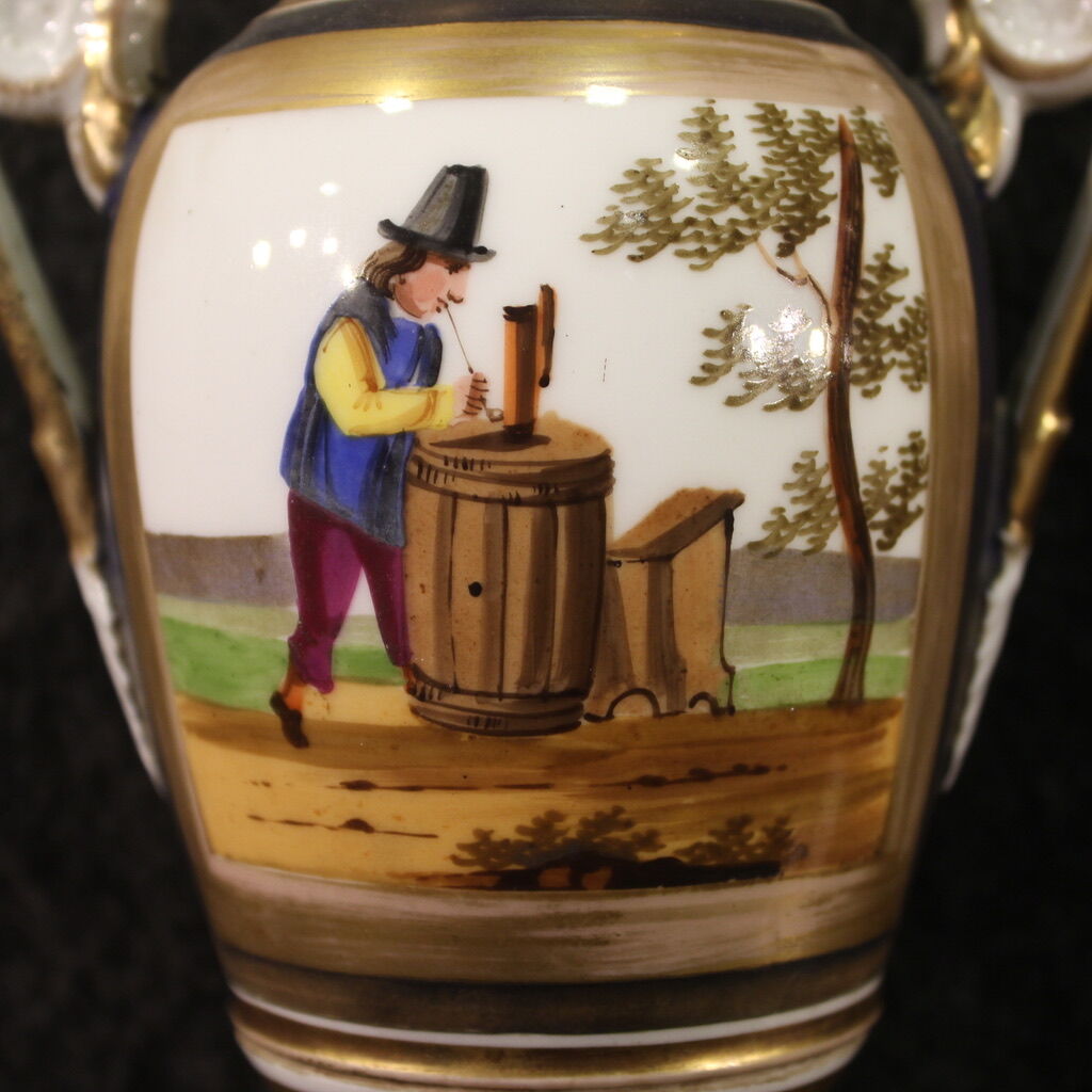 Pair of French XIXth century hand painted ceramic vases