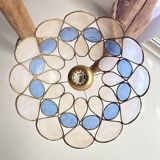 Capiz mother-of-pearl and vintage two-tone brass pendant light in Art Deco style