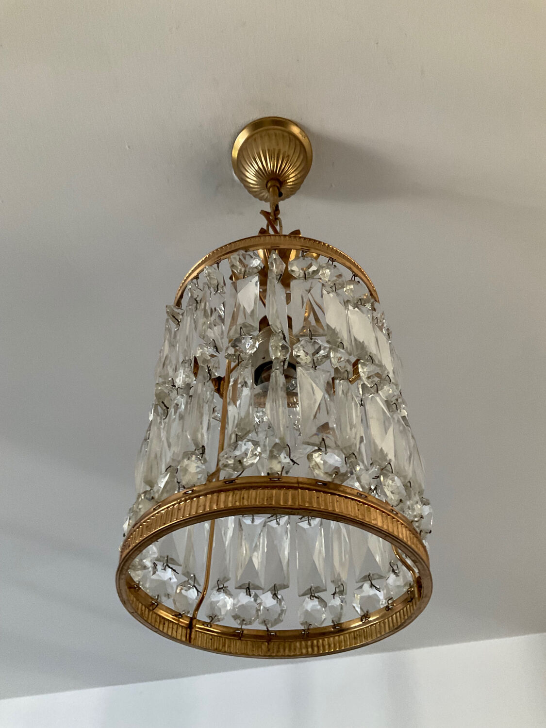 Lustre vintage lanterne doré à pampilles