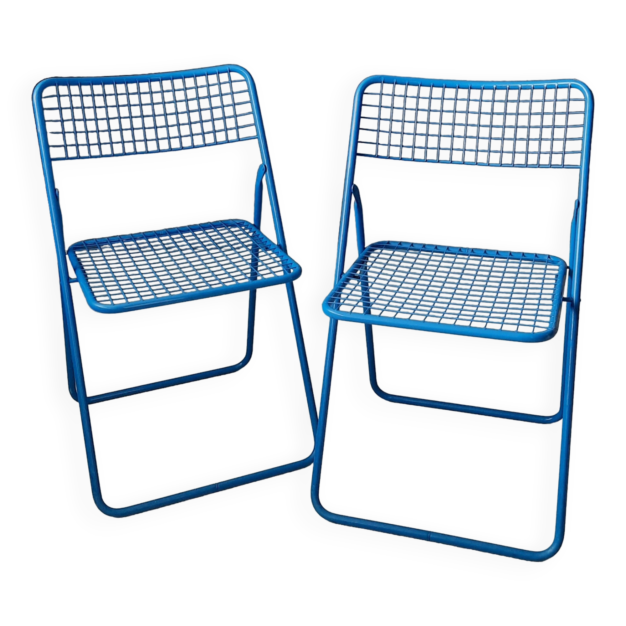 Set of 2 blue metal Rappen (Ted Net) folding chairs by Niels Gammelgaard for Ikea, 1980s