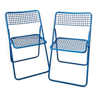 Ensemble de 2 chaises pliantes Rappen (Ted Net) en métal bleu par Niels Gammelgaard pour Ikea, années 1980