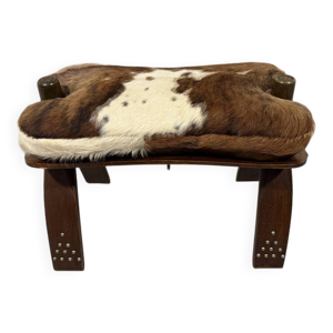 Tabouret de selle en - cuir camel