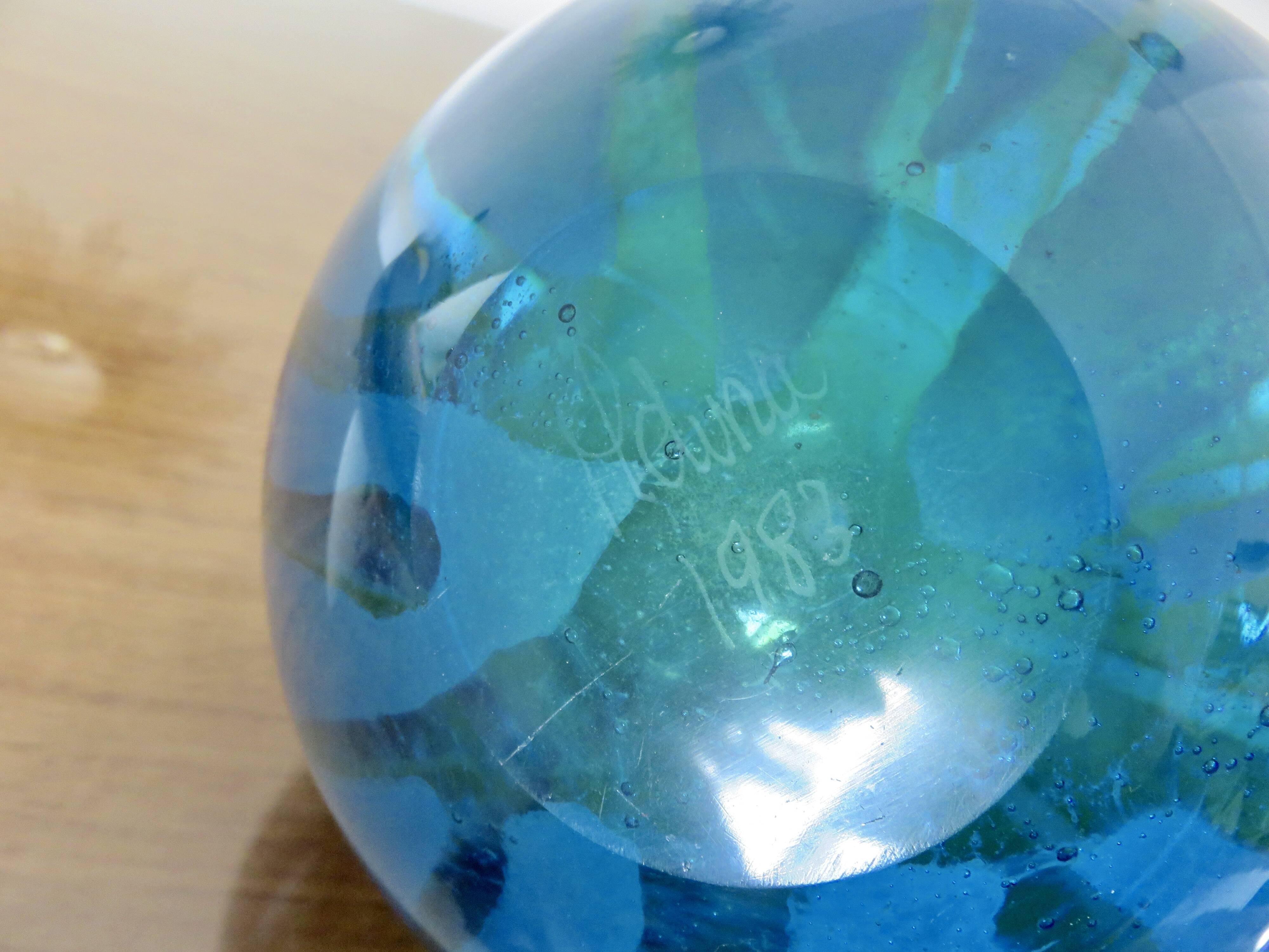 Ball vase, Mdina, Malta, signed, in blue blown glass, year 1983