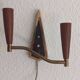 Applique murale scandinave double Mid-Century en teck et laiton