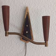 Applique murale scandinave double Mid-Century en teck et laiton