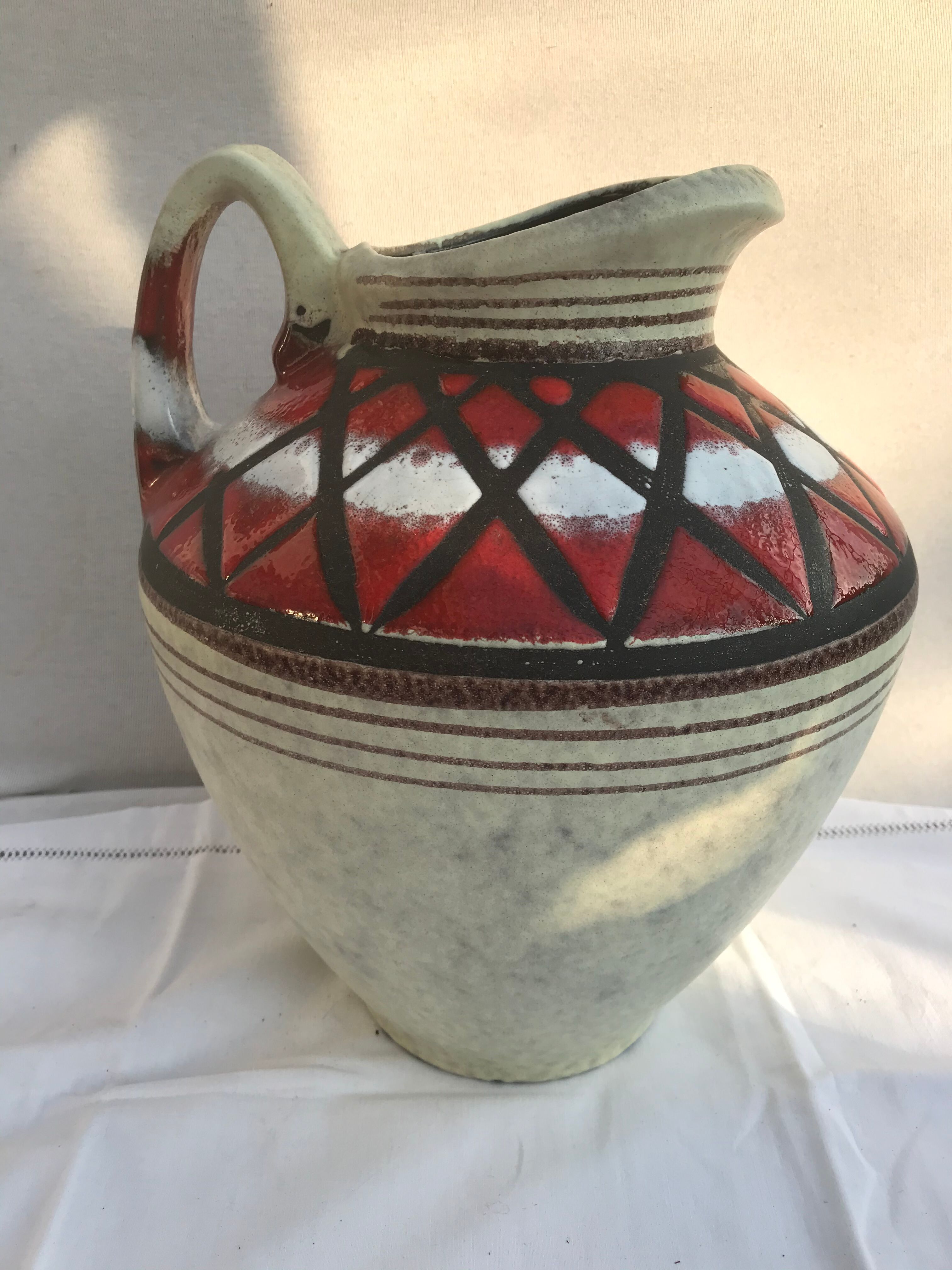 Former Pitcher Grand Ceramic Model Beige Grey Red Black GERMANY Vintage