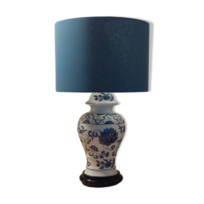 Lampe en porcelaine de Paris bleue et blanche peinte à la main, vers 1980