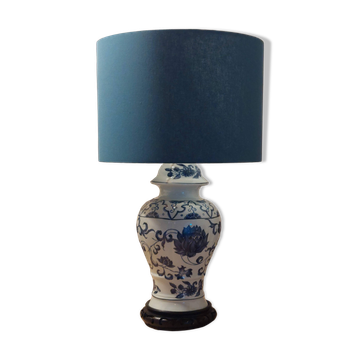 Blue and white hand-painted porcelain lamp from Paris, circa 1980.