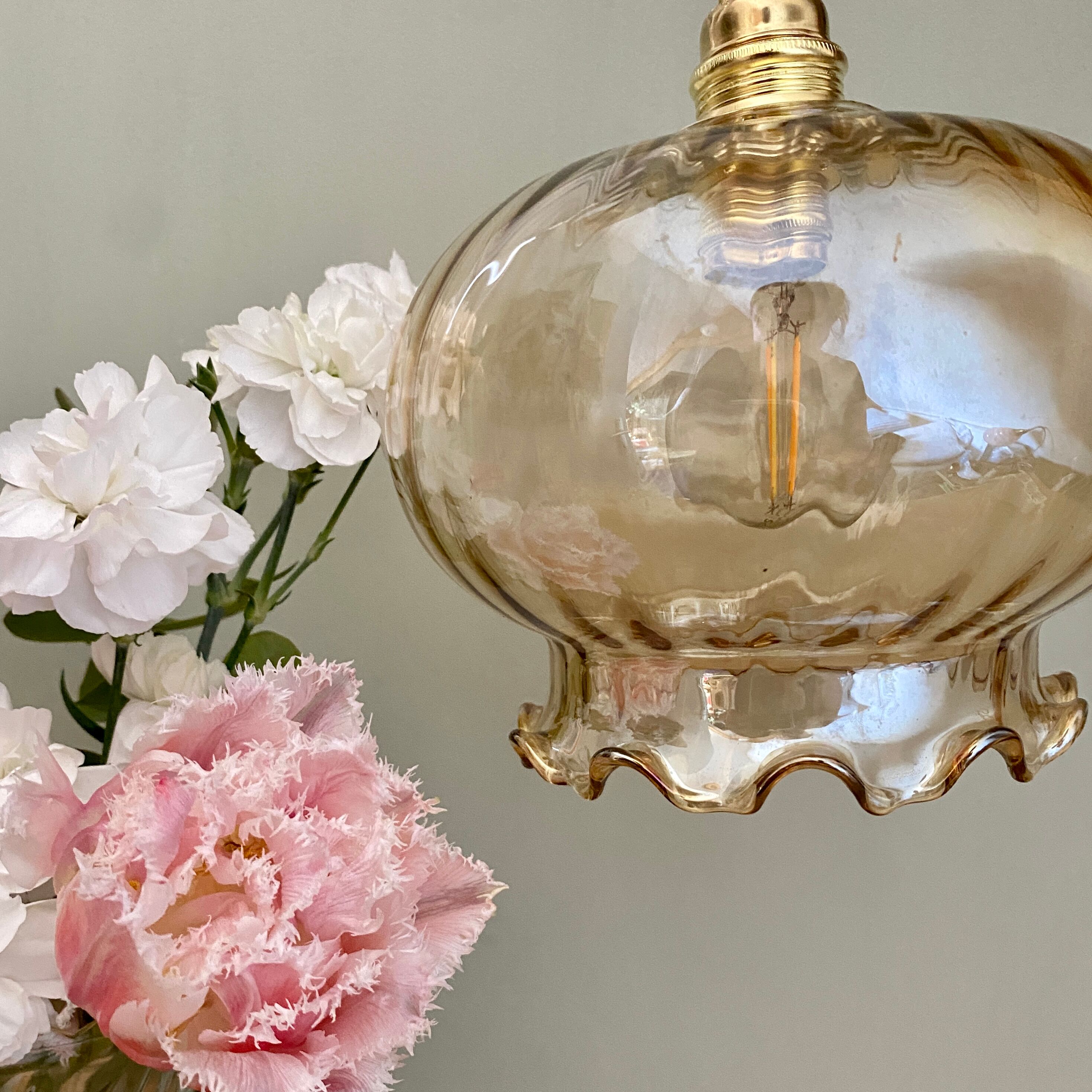 Vintage amber glass globe pendant light