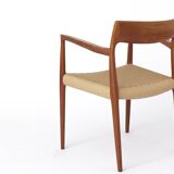 Fauteuil Niels Moller, modèle 57, vintage des années 1950, siège en corde de papier, chaise de salle à manger, Danemark