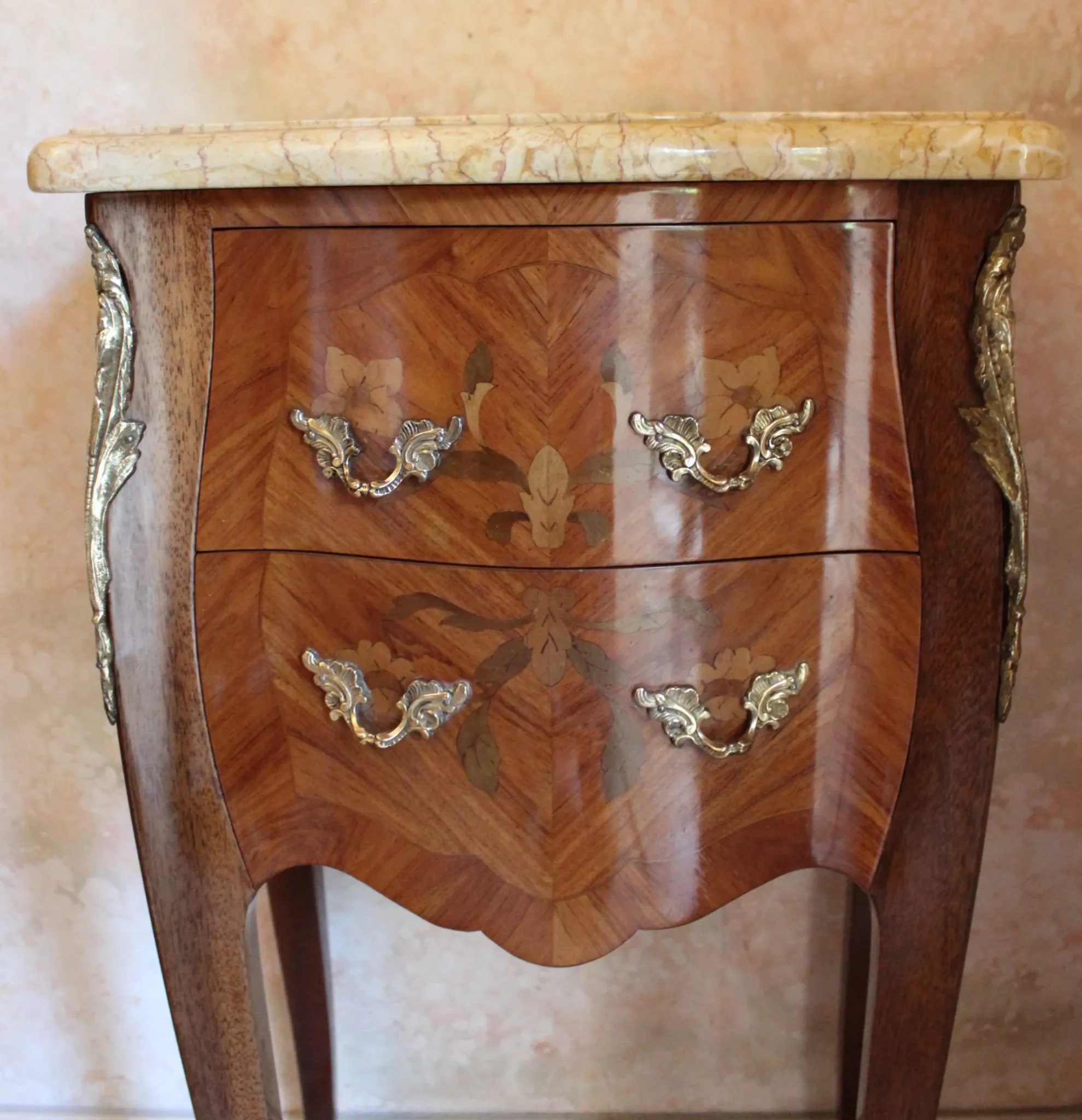 Louis XV style bedside table in marquetry rosewood